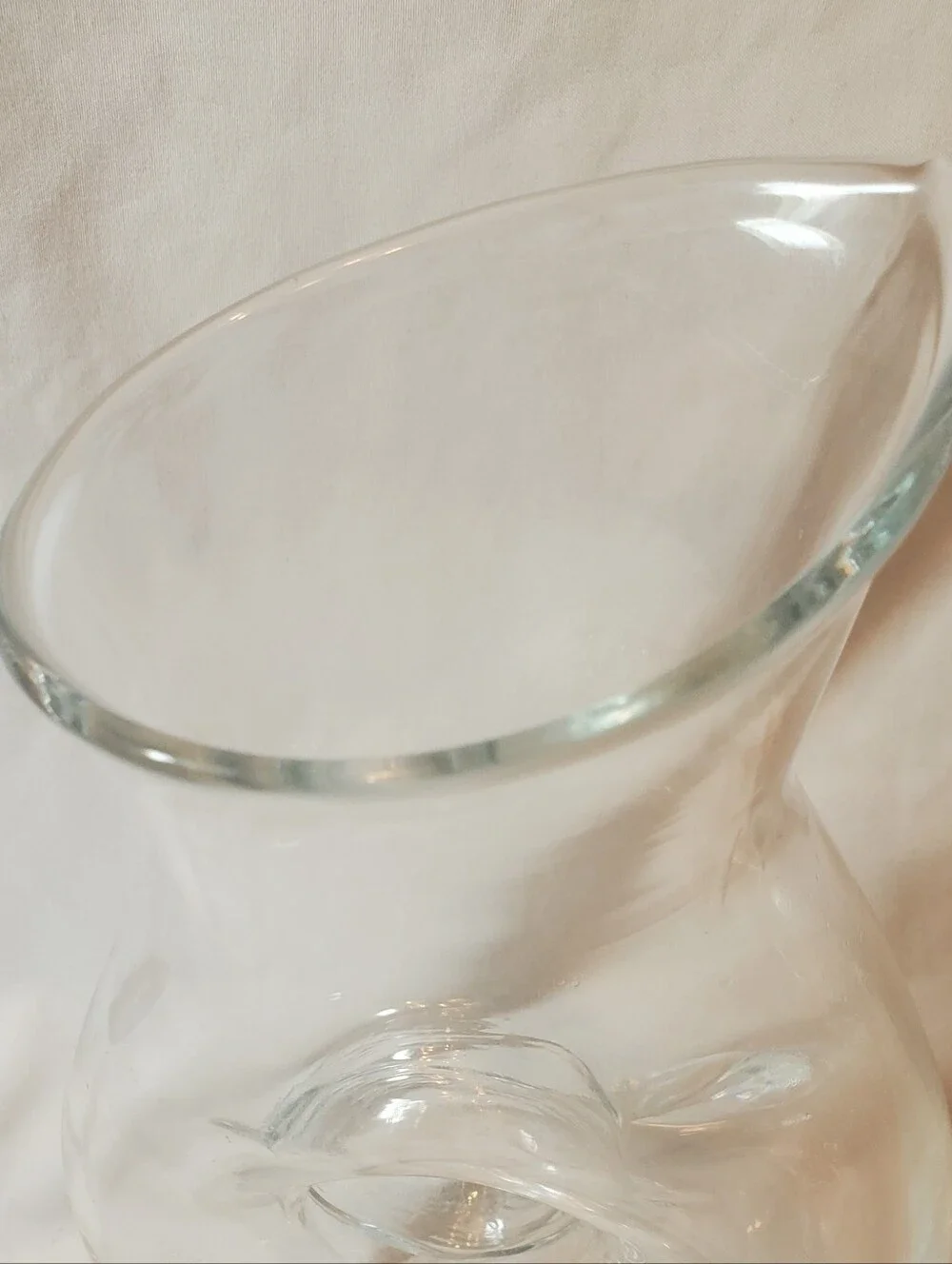 Wine Decanter Clear Glass Pitcher With Donut Hole Cutout Vintage Vase MCM Retro